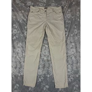 J. McLaughlin Cream Cotton Slim Straight Pants – Size 10 | 5-Pocket | Ankle Leng